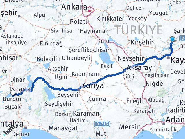Kayseri Felahiye Burdur Arası Kaç Km - Yol Haritası