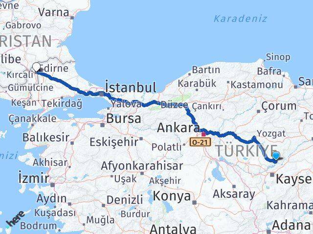 Kayseri Felahiye Edirne Arası Kaç Km - Yol Haritası