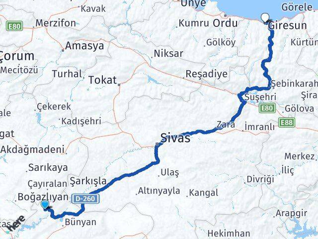 Felahiye Giresun Arası Kaç Km - Yol Tarifi