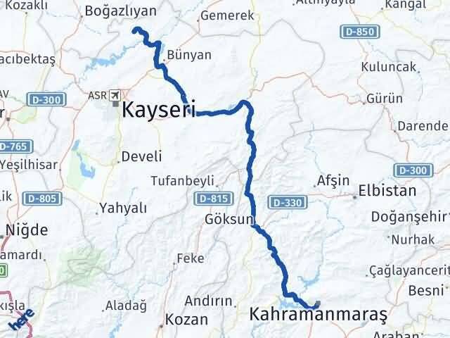 Kayseri Felahiye Kahramanmaraş Arası Kaç Km - Yol Haritası