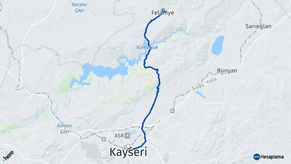 Kayseri Felahiye Kocasinan Arası Kaç Km - Yol Haritası