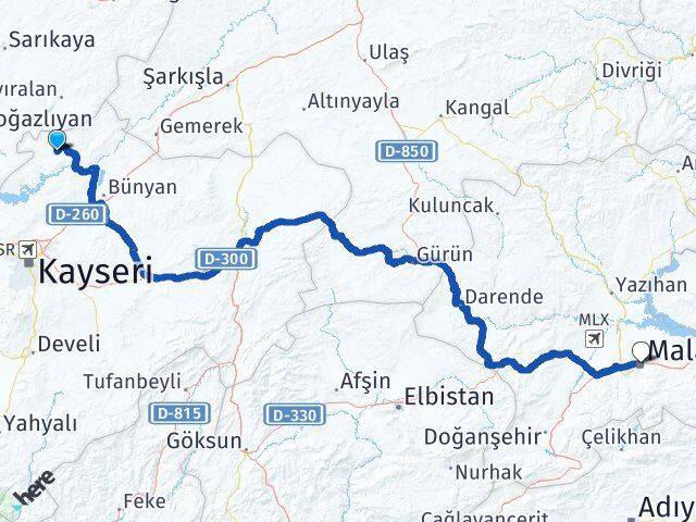 Kayseri Felahiye Malatya Arası Kaç Km - Yol Haritası