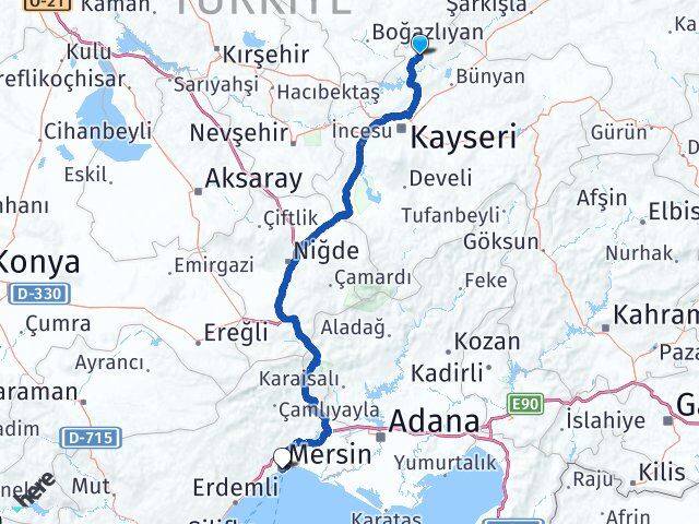 Kayseri Felahiye Mersin Arası Kaç Km - Yol Haritası