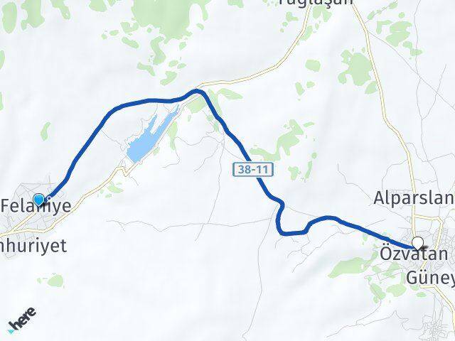 Kayseri Felahiye Özvatan Arası Kaç Km - Yol Haritası