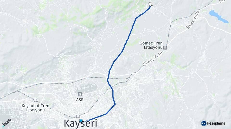 Kayseri Güneşli Kocasinan Arası Kaç Km - Yol Haritası