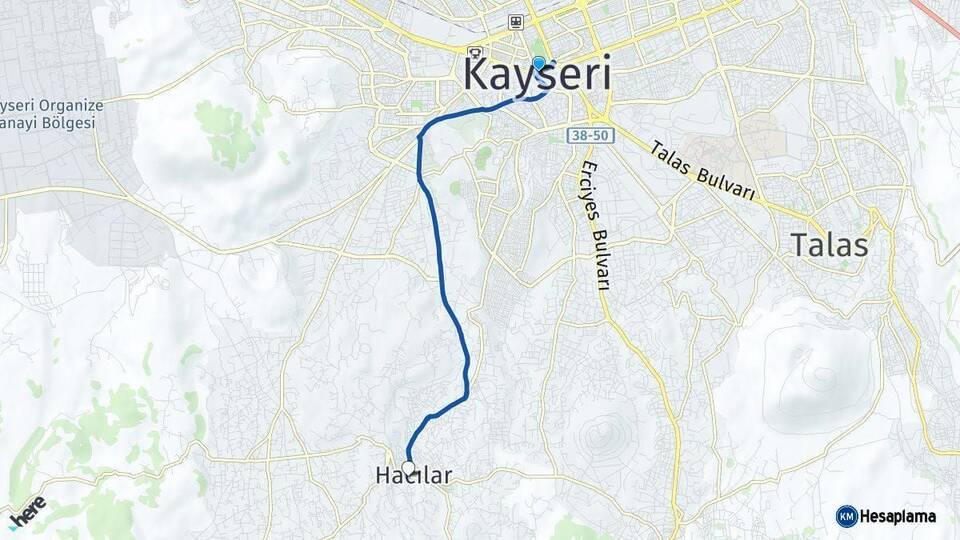 Kayseri Hacılar Arası Kaç Km - Yol Haritası