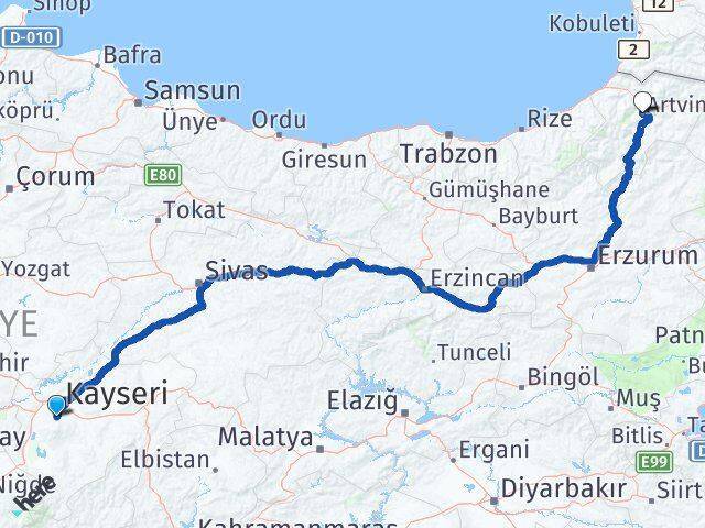 Hacılar Artvin Arası Kaç Km - Yol Tarifi