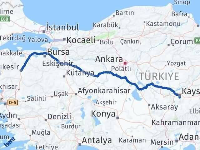 Kayseri Hacılar Balıkesir Arası Kaç Km - Yol Haritası