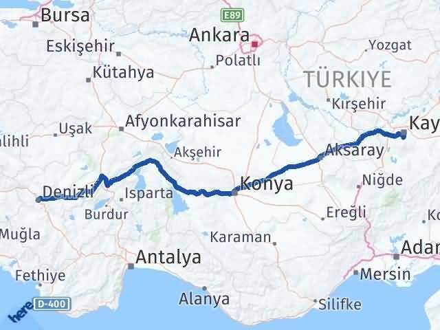 Kayseri Hacılar Denizli Arası Kaç Km - Yol Haritası