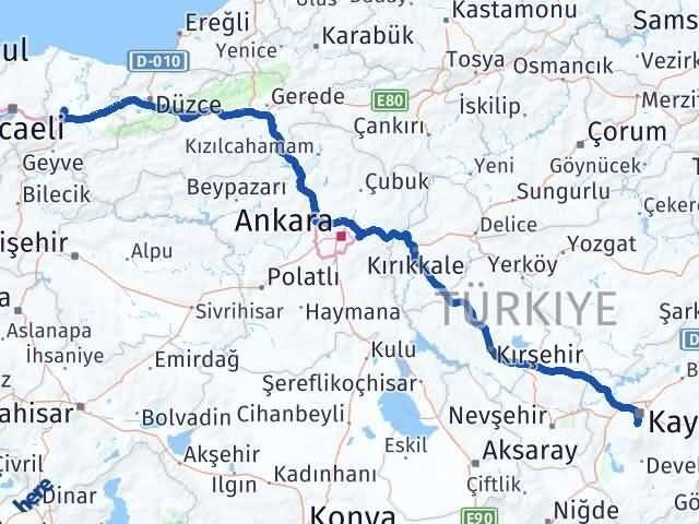 Kayseri Hacılar Sakarya Arası Kaç Km - Yol Haritası
