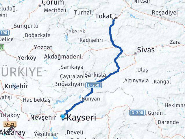 Kayseri Hacılar Tokat Arası Kaç Km - Yol Haritası