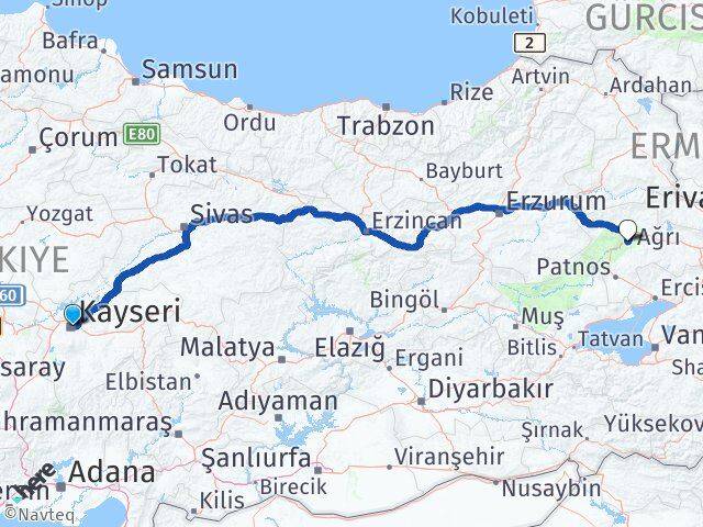 Kayseri Hamur Ağrı Arası Kaç Km - Yol Haritası