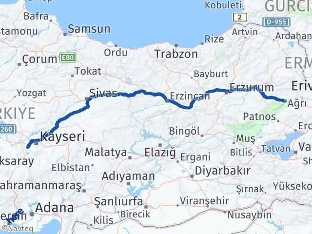 Kayseri İncesu Ağrı Arası Kaç Km - Yol Haritası