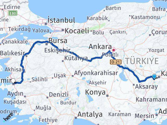 Kayseri İncesu İzmir Arası Kaç Km - Yol Haritası