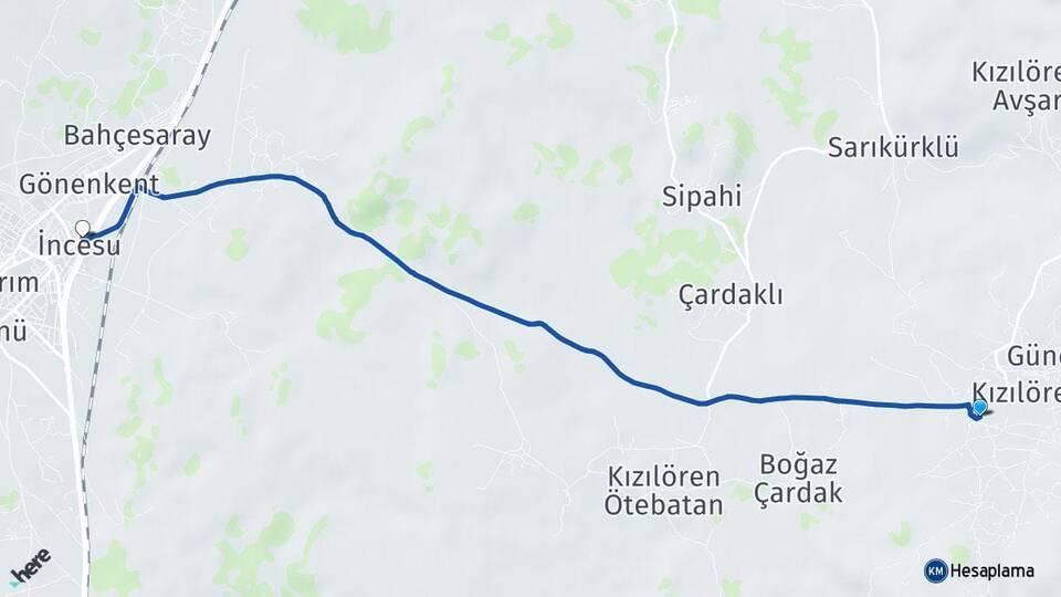 Kızılören Aşağı İncesu Arası Kaç Km - Yol Tarifi