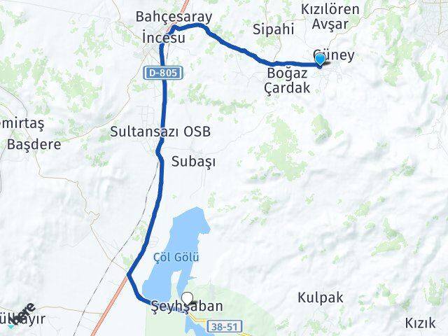 Kızılören Aşağı Şeyhşaban Arası Kaç Km - Yol Tarifi