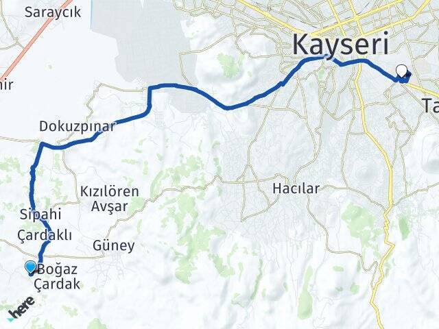 Kızılören Ötebatan Erciyes Üniversitesi Arası Kaç Km - Yol Tarifi