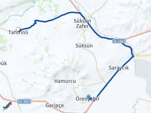 Örenşehir Tahirinli Arası Kaç Km - Yol Tarifi