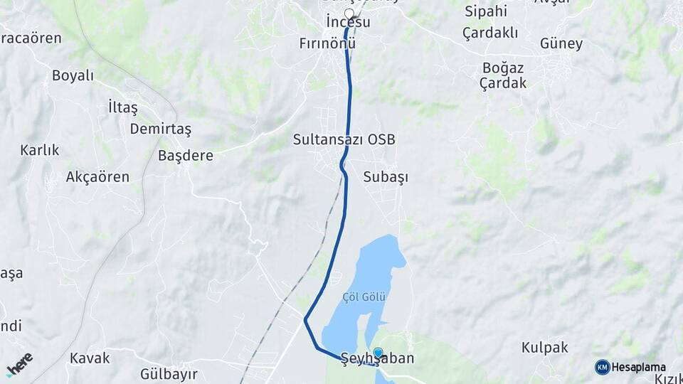 Şeyhşaban İncesu Arası Kaç Km - Yol Tarifi