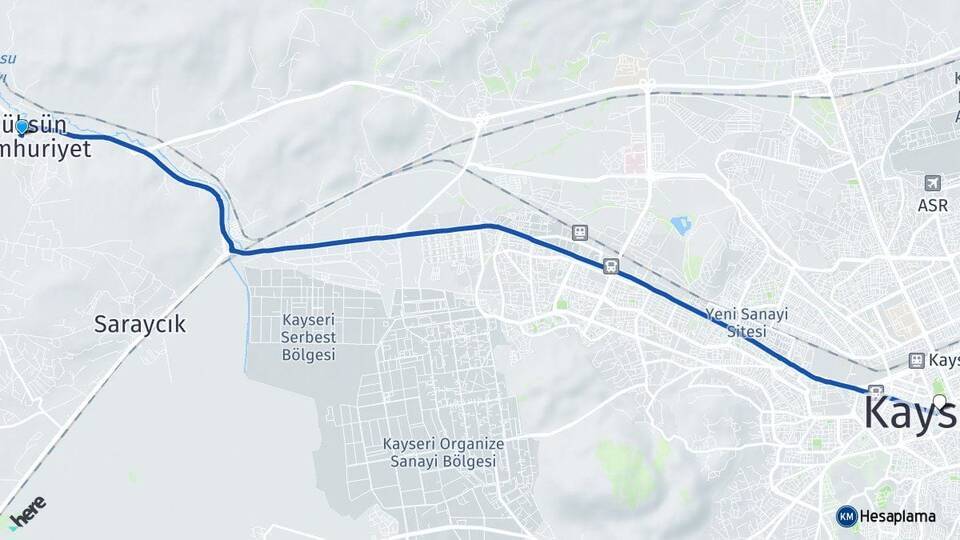 Süksün Cumhuriyet Kayseri Arası Kaç Km - Yol Tarifi