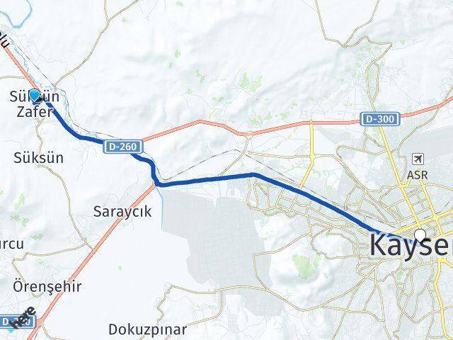 Süksün Zafer Kayseri Arası Kaç Km - Yol Tarifi