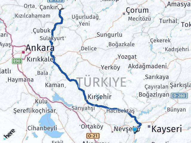 Vali İhsan Aras Çankırı Arası Kaç Km - Yol Tarifi