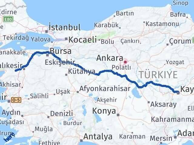 Kayseri İvrindi Balıkesir Arası Kaç Km - Yol Haritası