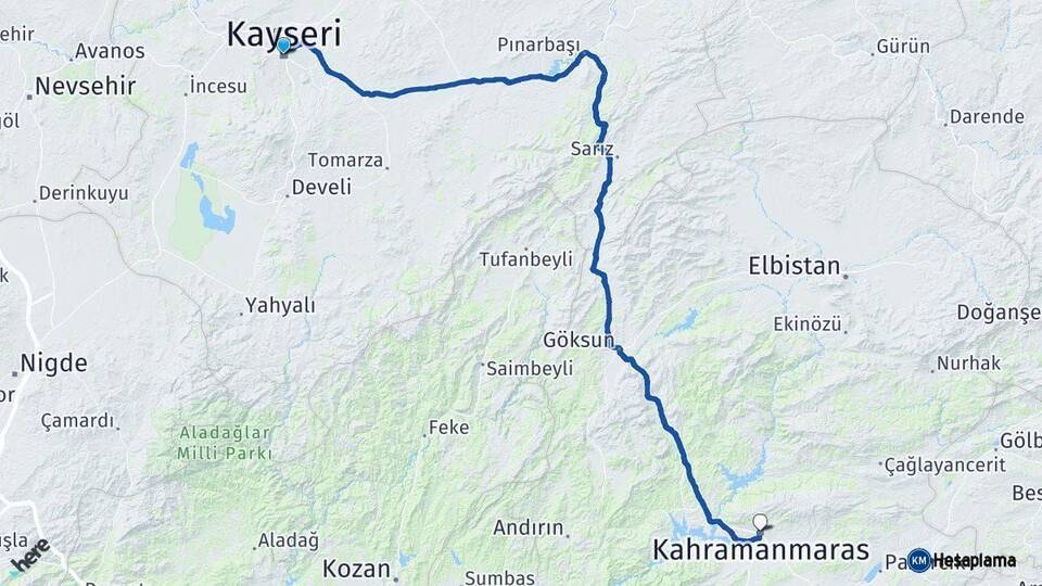 Kayseri Kahramanmaraş Arası Kaç Km - Yol Haritası