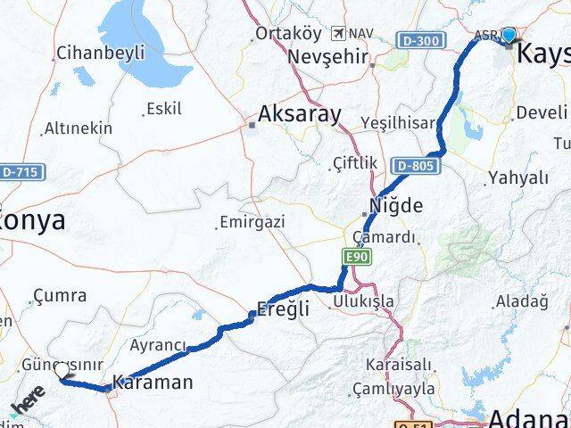 Kayseri Kazımkarabekir Karaman Arası Kaç Km - Yol Haritası