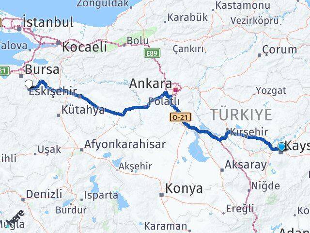 Kayseri Keles Bursa Arası Kaç Km - Yol Haritası