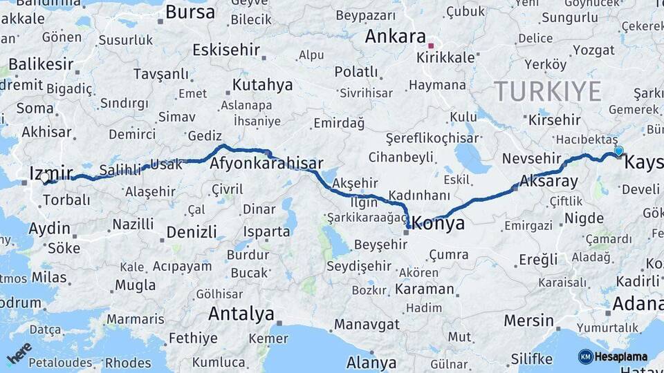 Kayseri Kemalpaşa İzmir Arası Kaç Km - Yol Haritası