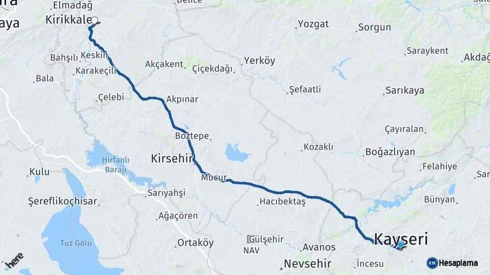 Kayseri Kırıkkale Arası Kaç Km - Yol Haritası