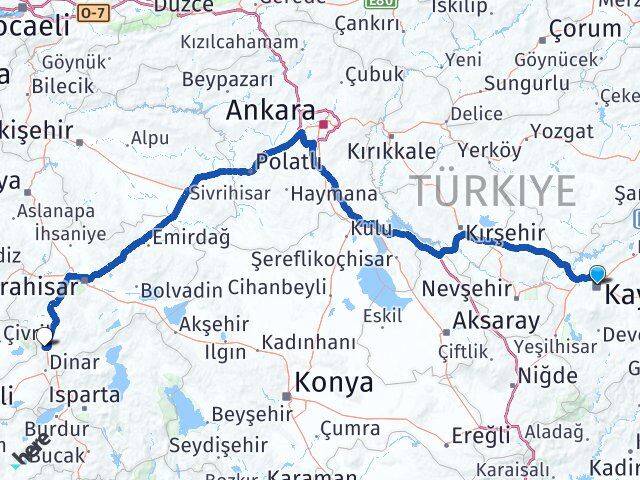 Kayseri Kızılören Afyonkarahisar Arası Kaç Km - Yol Haritası