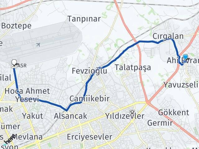 Ahi Evran Erkilet Havalimanı Arası Kaç Km - Yol Tarifi