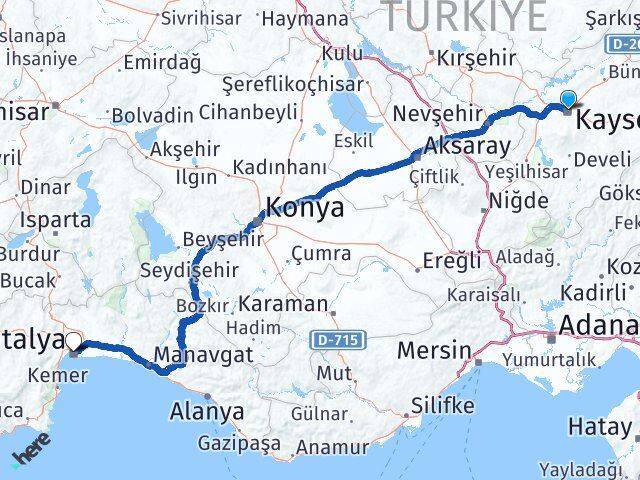 Kocasinan Antalya Arası Kaç Km - Yol Tarifi