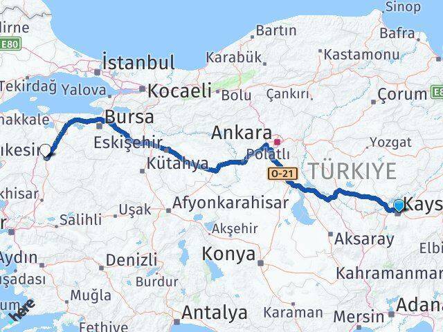 Kocasinan Balıkesir Arası Kaç Km - Yol Tarifi
