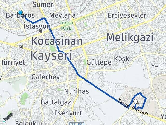 Barbaros Erciyes Üniversitesi Arası Kaç Km - Yol Tarifi