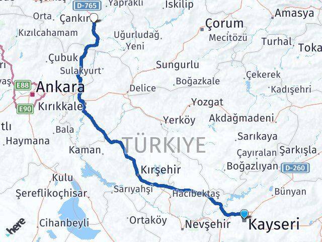 Kocasinan Çankırı Arası Kaç Km - Yol Tarifi