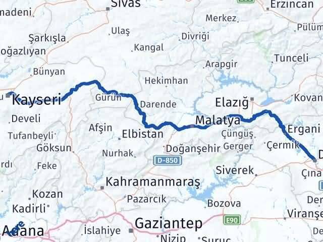 Kocasinan Diyarbakır Arası Kaç Km - Yol Tarifi
