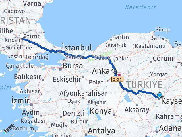 Kocasinan Edirne Arası Kaç Km - Yol Tarifi