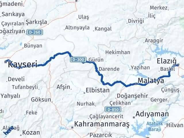 Kocasinan Elazığ Arası Kaç Km - Yol Tarifi