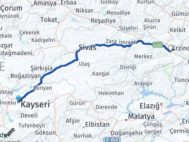 Kocasinan Erzincan Arası Kaç Km - Yol Tarifi