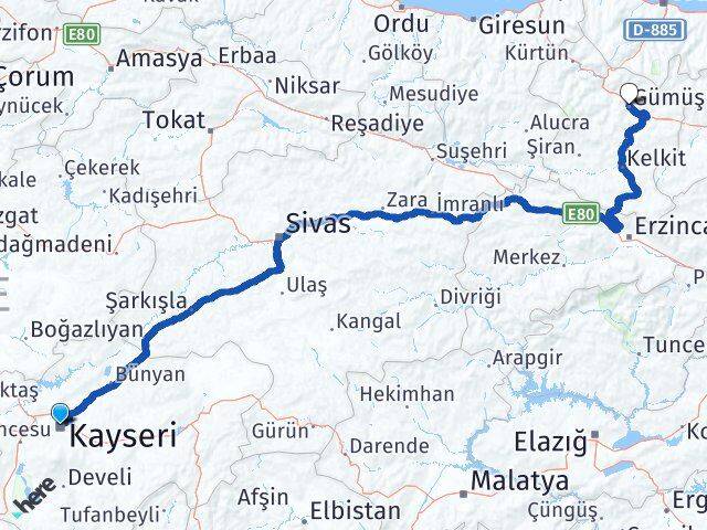 Kocasinan Gümüşhane Arası Kaç Km - Yol Tarifi