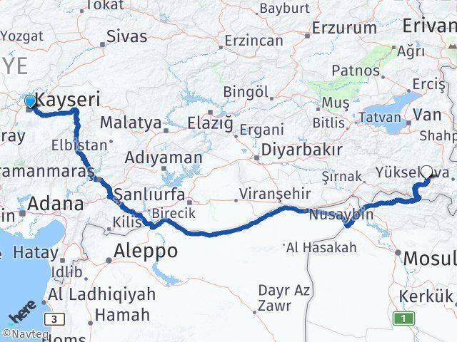 Kocasinan Hakkari Arası Kaç Km - Yol Tarifi