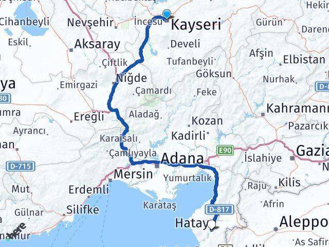 Kocasinan Hatay Arası Kaç Km - Yol Tarifi