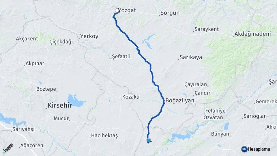 Kayseri Kocasinan Himmetdede Yozgat Arası Kaç Km - Yol Haritası