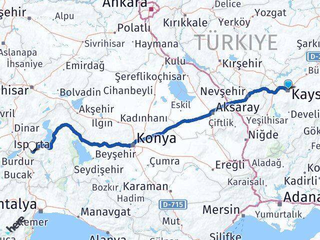 Kocasinan Isparta Arası Kaç Km - Yol Tarifi