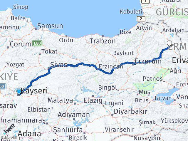 Kocasinan Kars Arası Kaç Km - Yol Tarifi