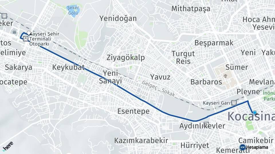 Kocasinan Kayseri Otogarı Arası Kaç Km - Yol Tarifi