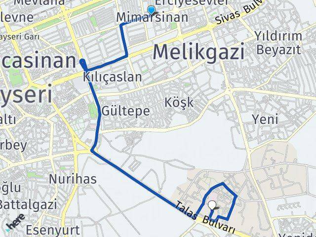 Mimarsinan Erciyes Üniversitesi Arası Kaç Km - Yol Tarifi